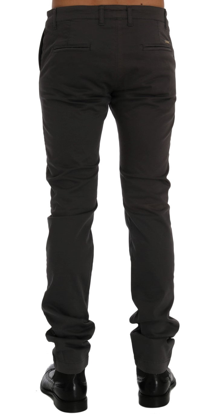 Pantaloni eleganti slim fit in cotone grigio