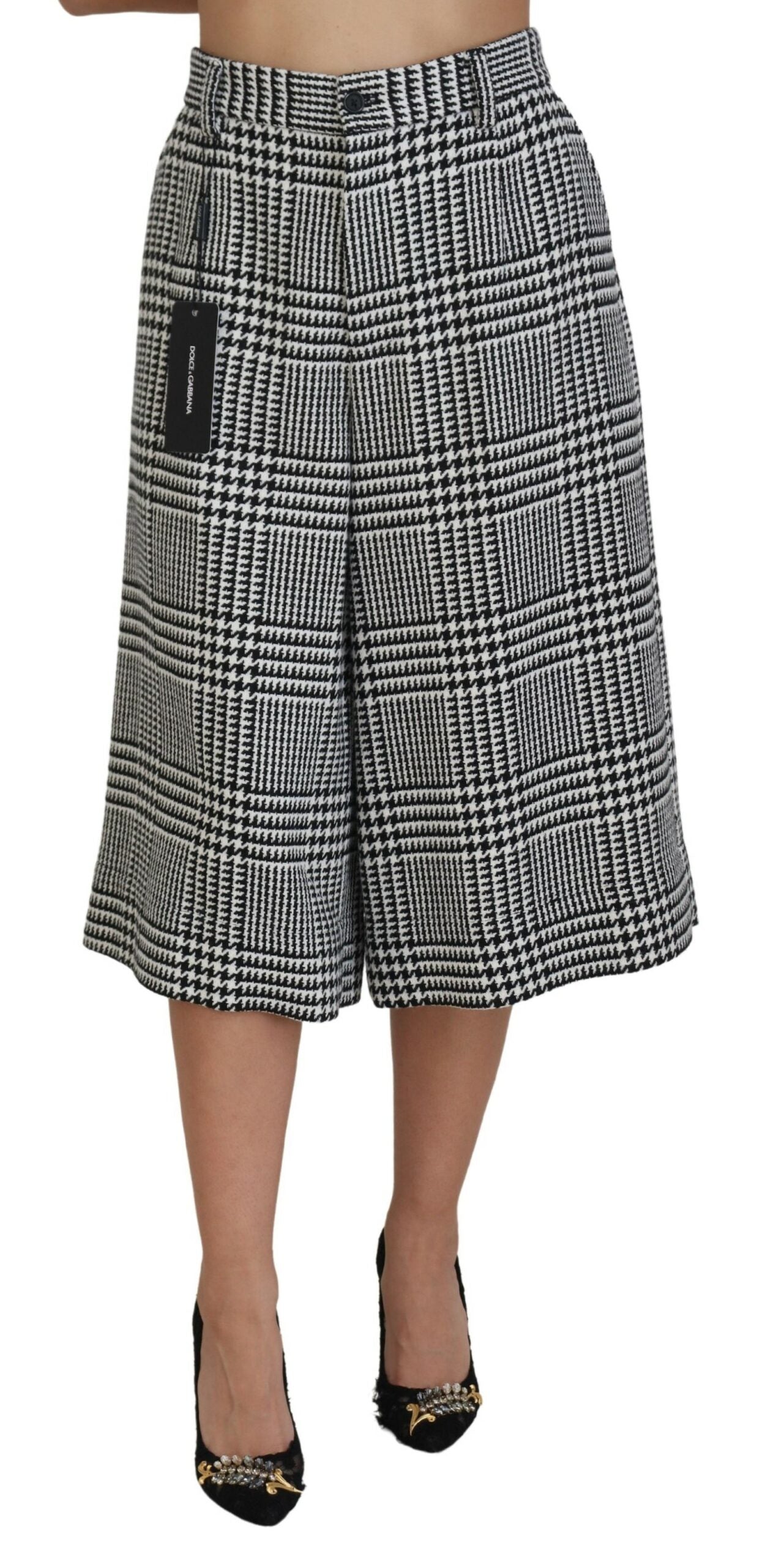 Pantaloni midi eleganti a vita alta a quadri