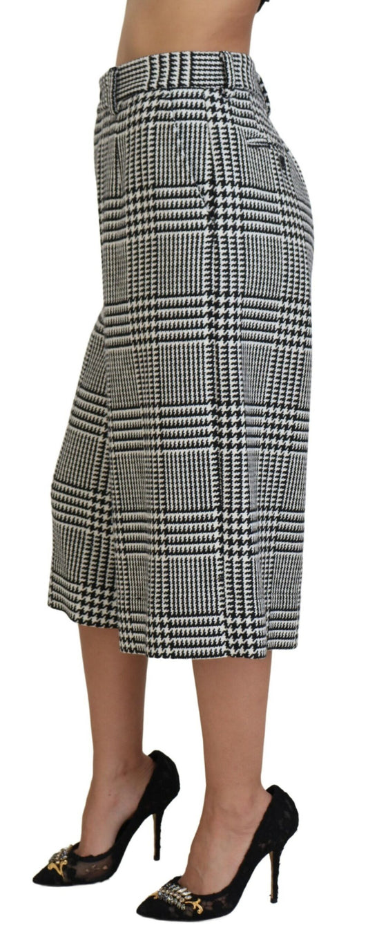 Pantaloni midi eleganti a vita alta a quadri