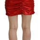 Metallic Red High Waist Mini Skirt