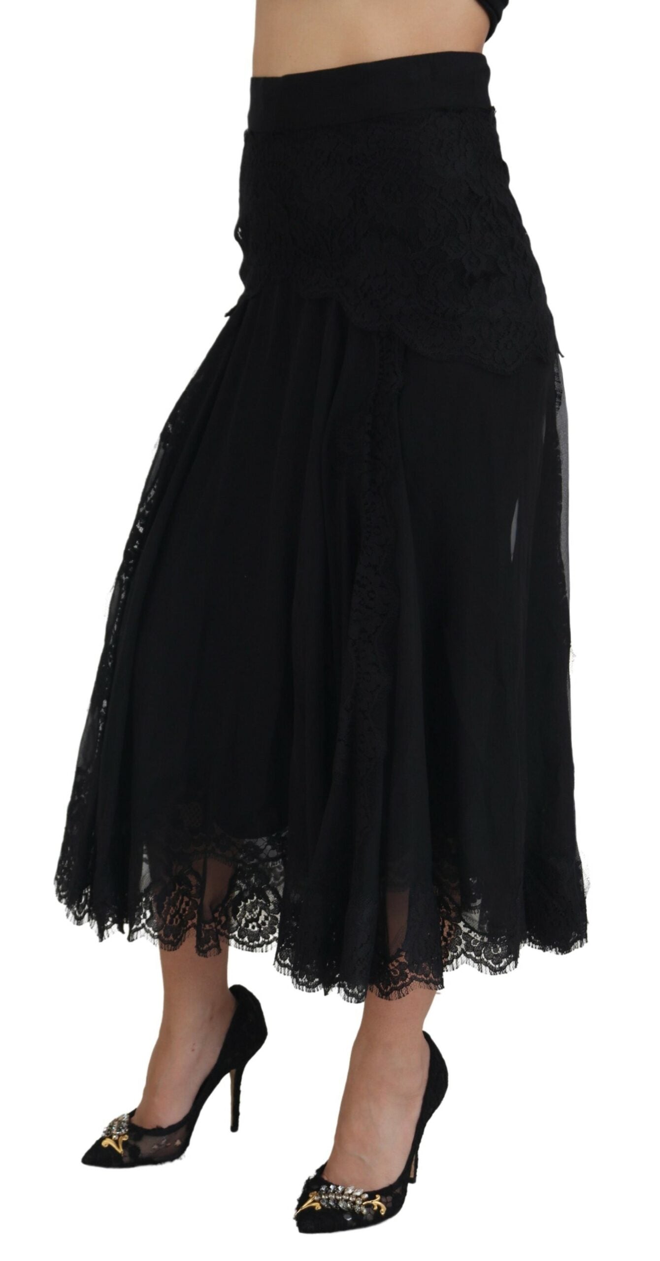 Gonna midi elegante a vita alta in misto seta