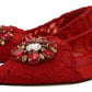 Red Crystal-Embellished Flats