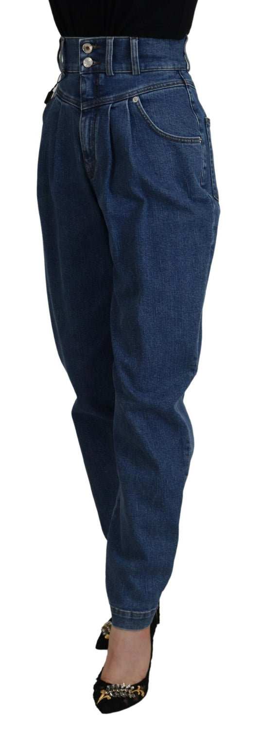 Eleganti jeans blu a vita alta
