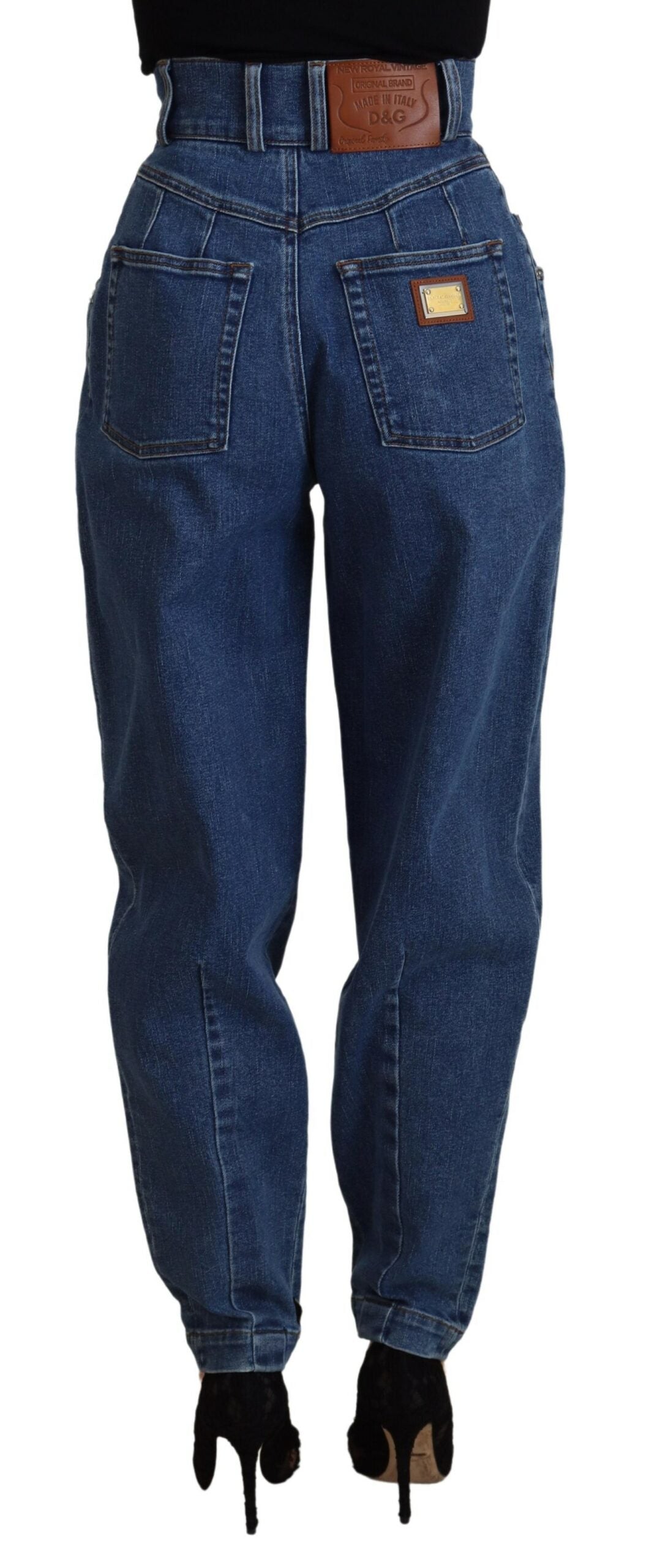 Eleganti jeans blu a vita alta