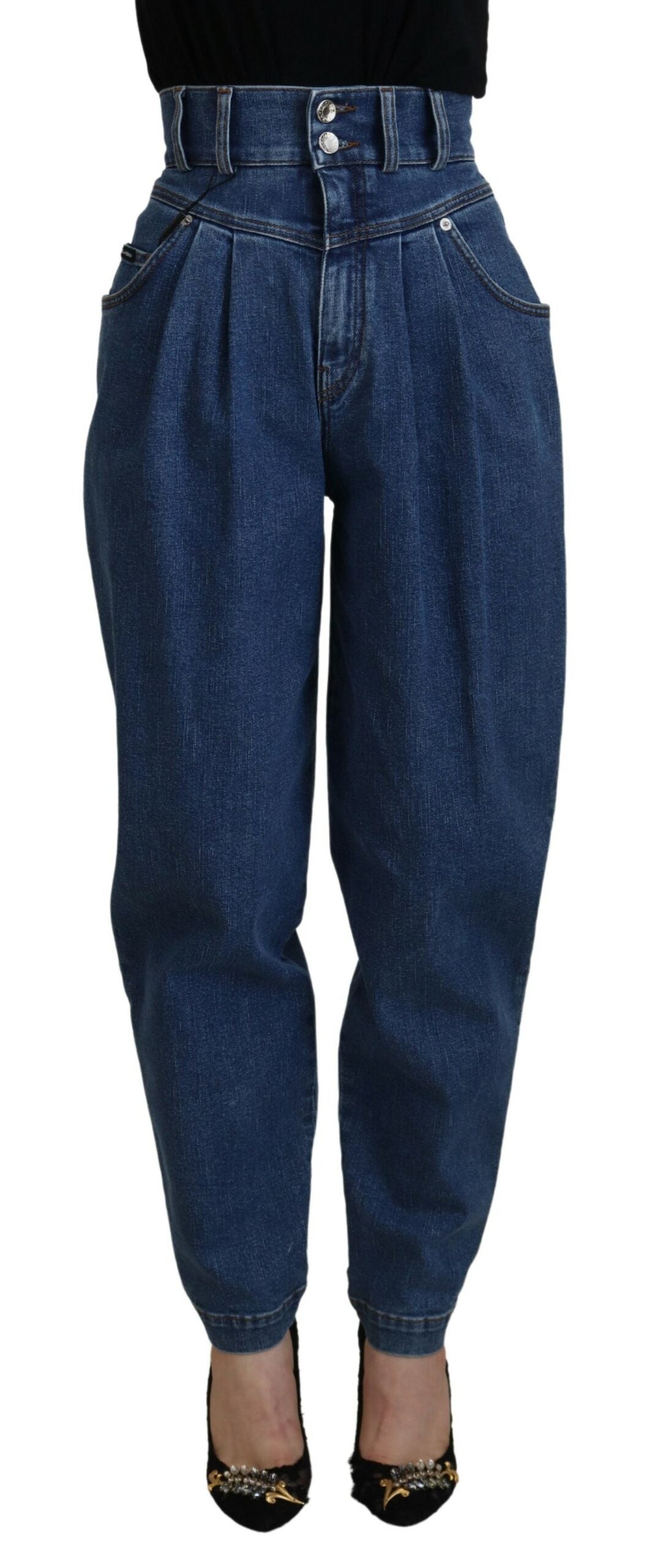 Eleganti jeans blu a vita alta