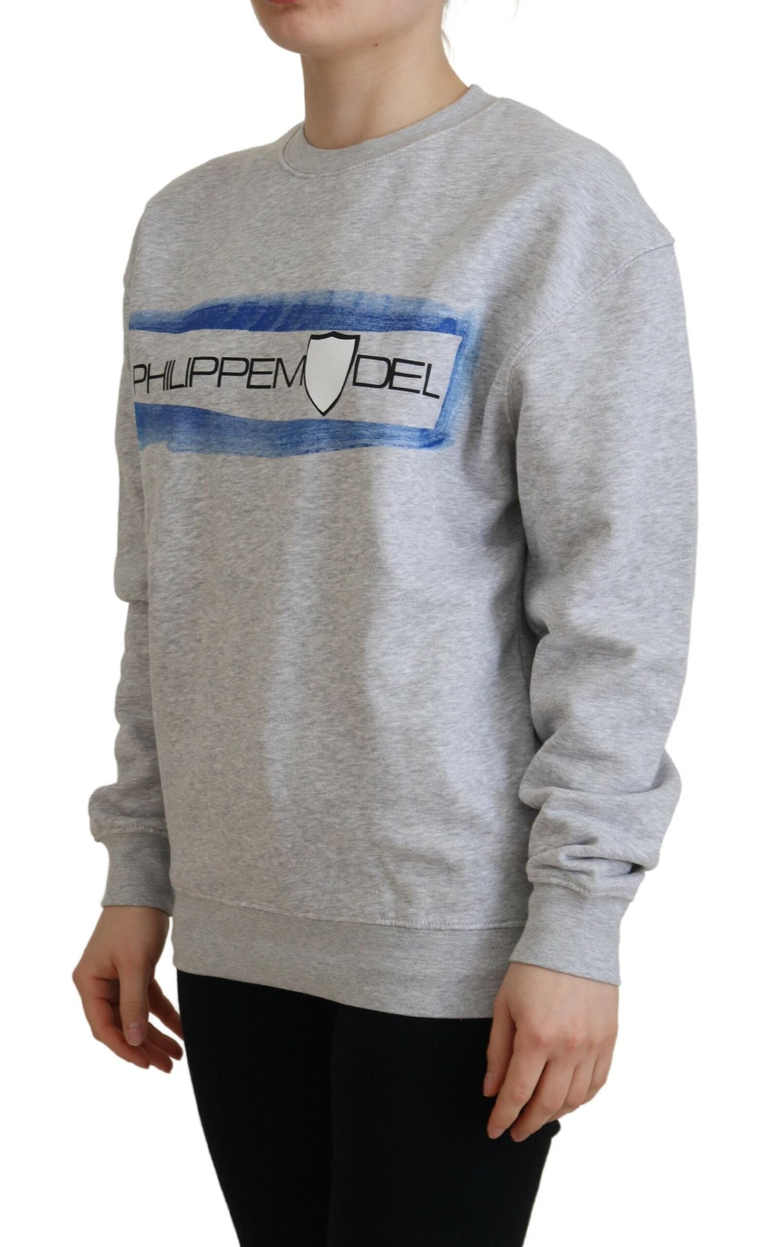 Eleganter grauer bedruckter Baumwollpullover