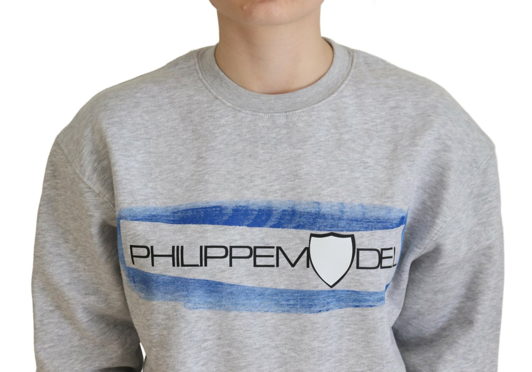 Eleganter grauer bedruckter Baumwollpullover