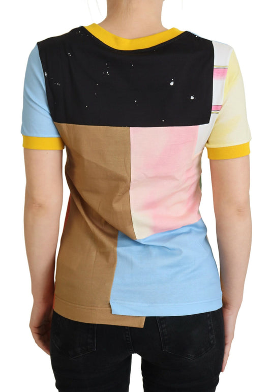 Rundhals-T-Shirt aus Baumwolle mit Patchwork-Print
