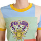 Rundhals-T-Shirt aus Baumwolle mit Patchwork-Print