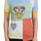 Rundhals-T-Shirt aus Baumwolle mit Patchwork-Print