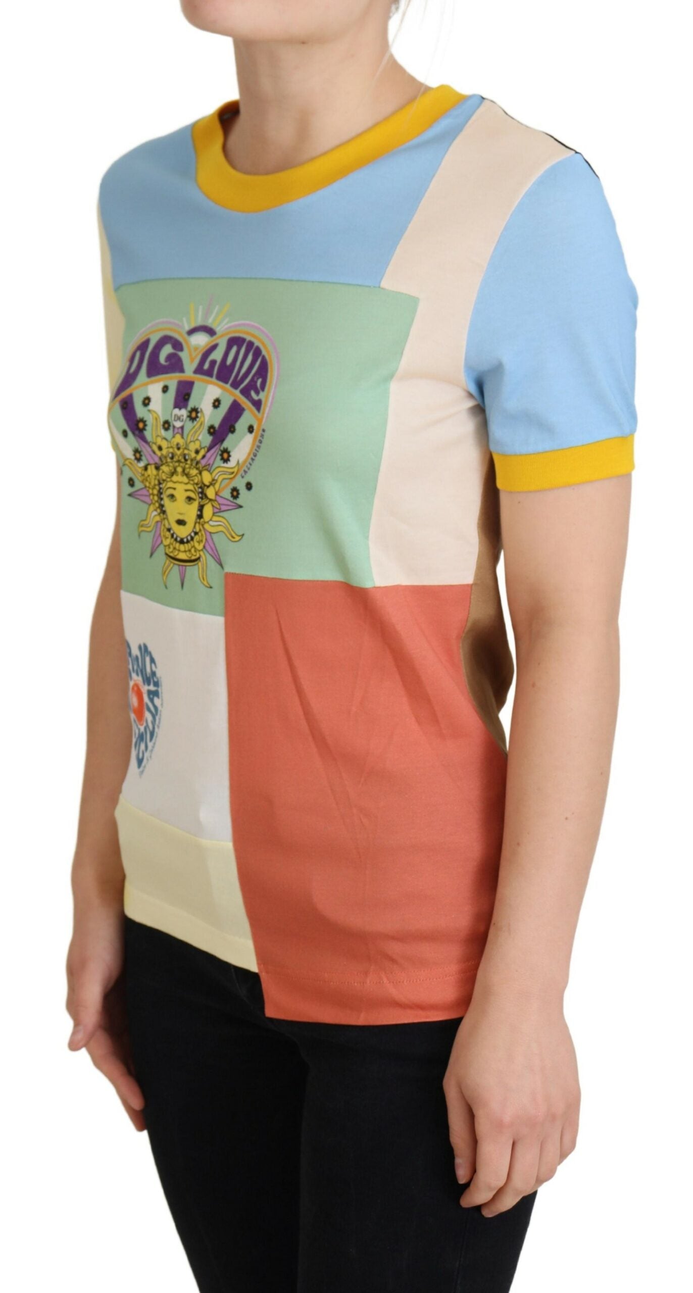 Rundhals-T-Shirt aus Baumwolle mit Patchwork-Print