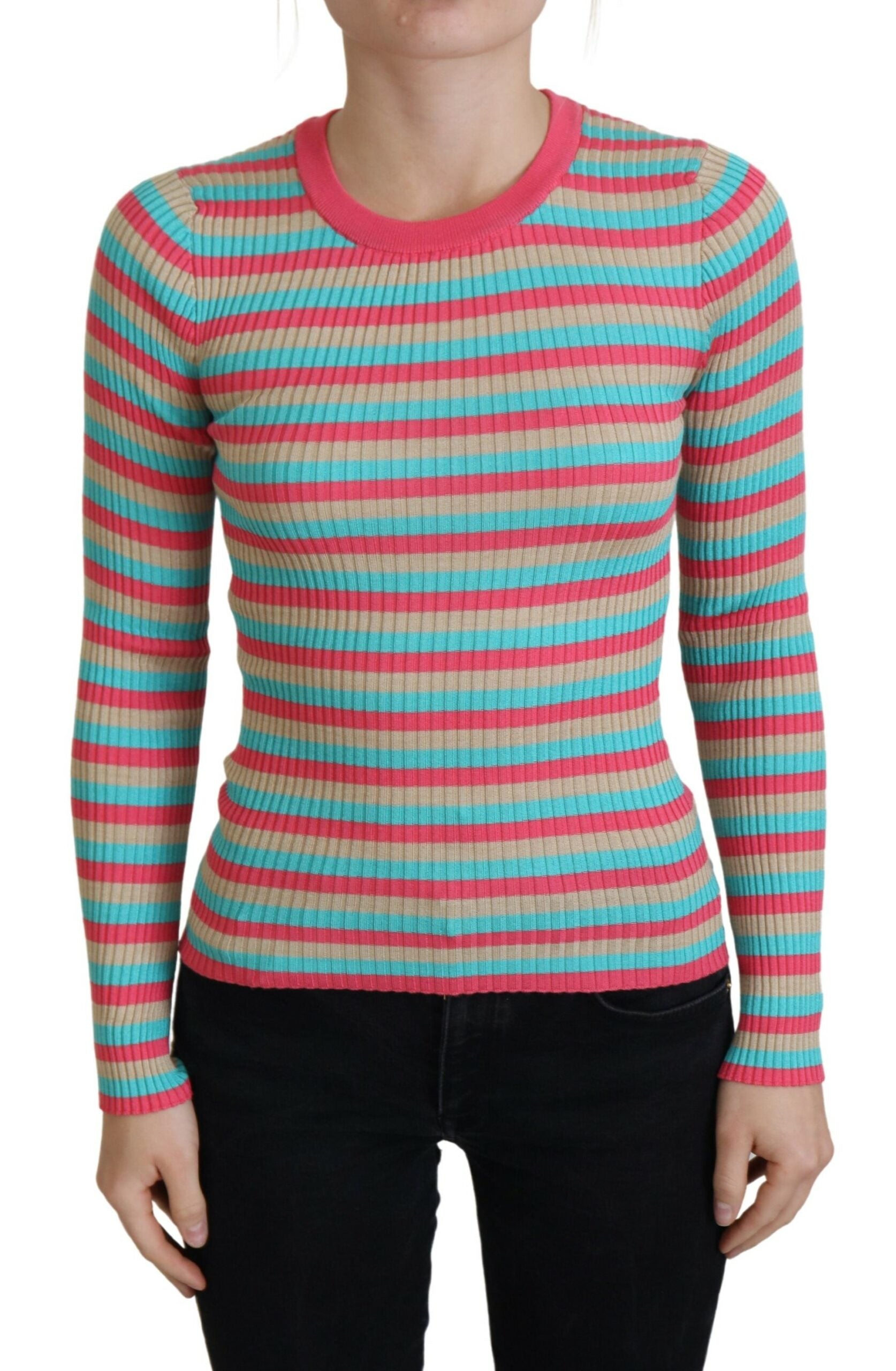 Elegante pullover girocollo in seta a righe