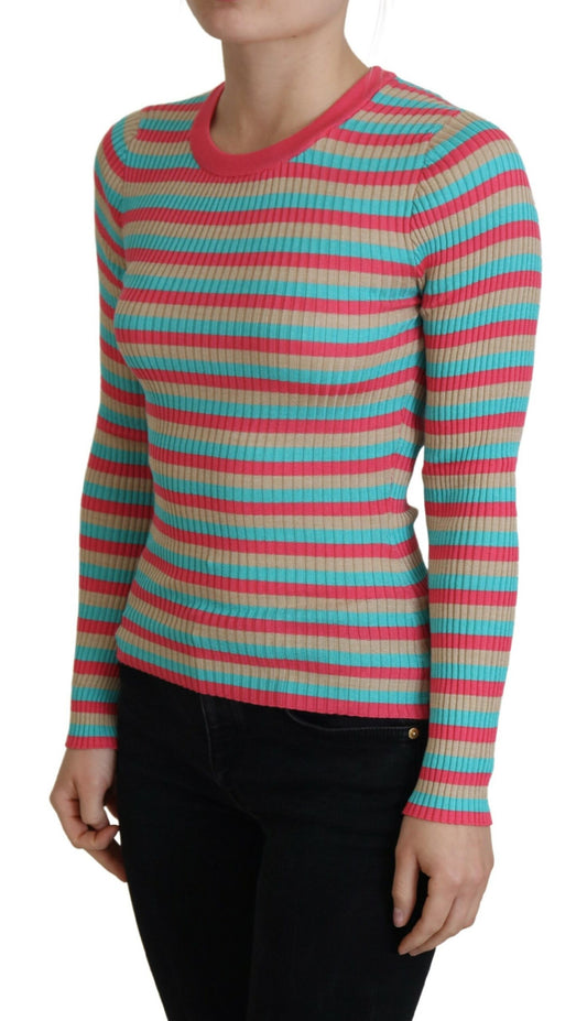 Elegante pullover girocollo in seta a righe