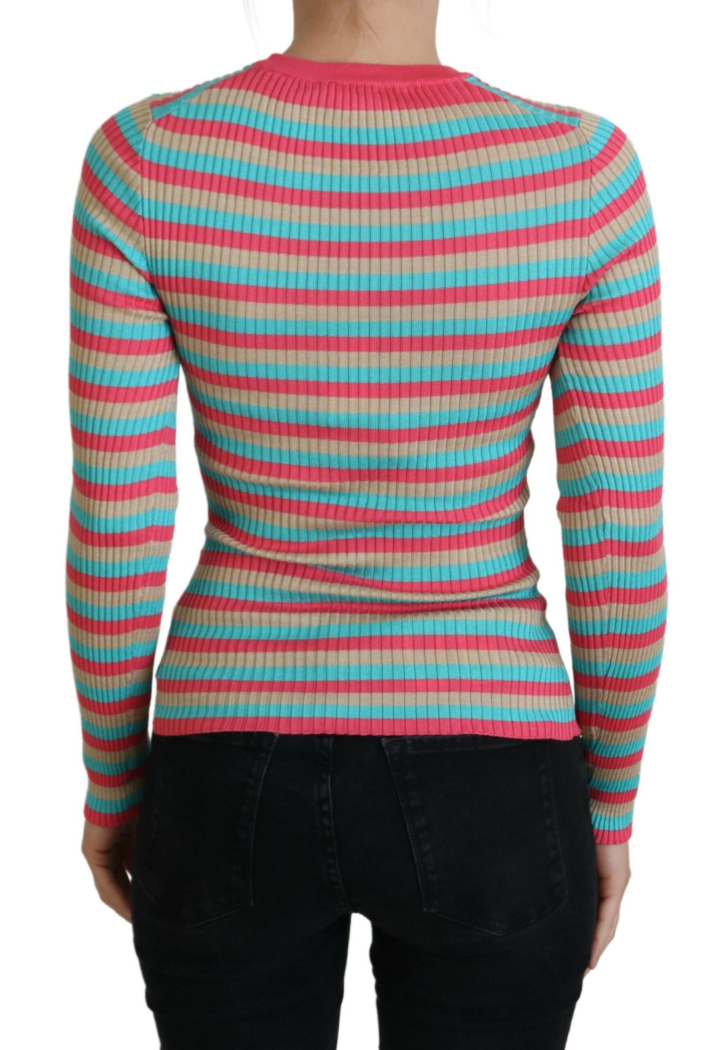 Elegante pullover girocollo in seta a righe