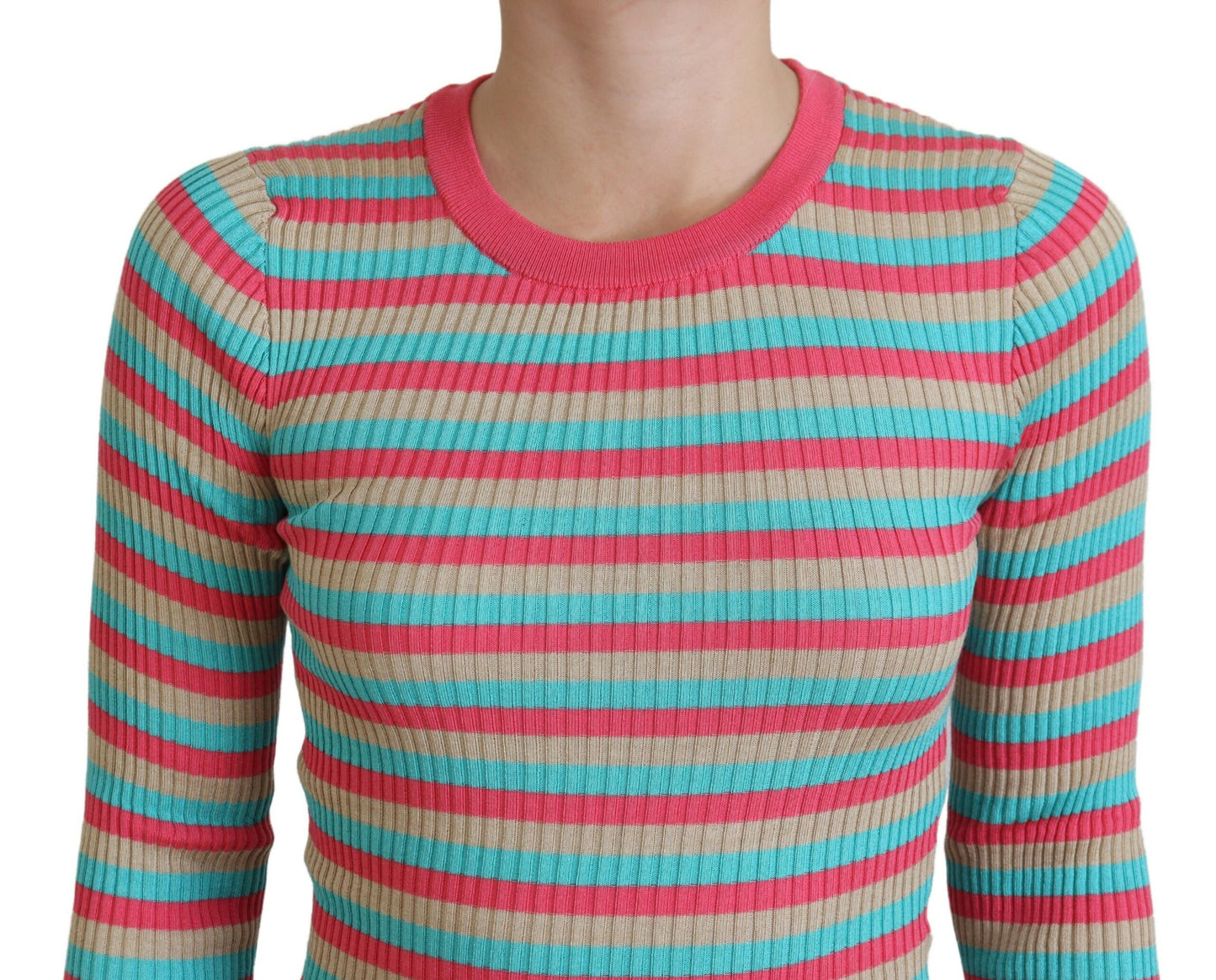 Elegante pullover girocollo in seta a righe