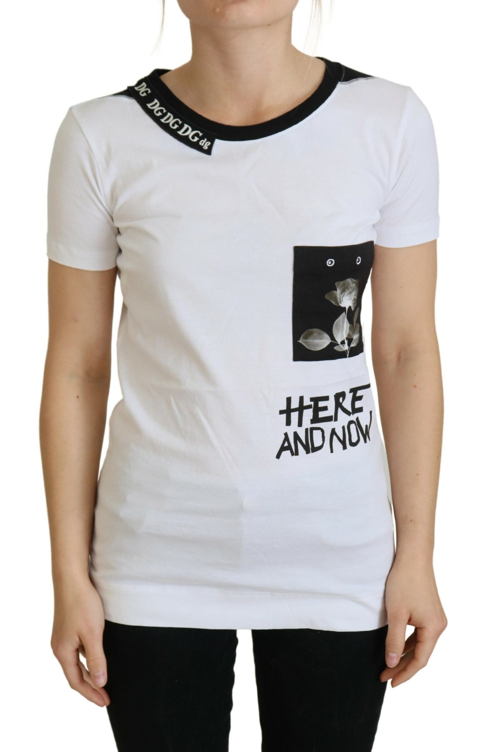 Schickes monochromes Baumwoll-T-Shirt „Here and Now“