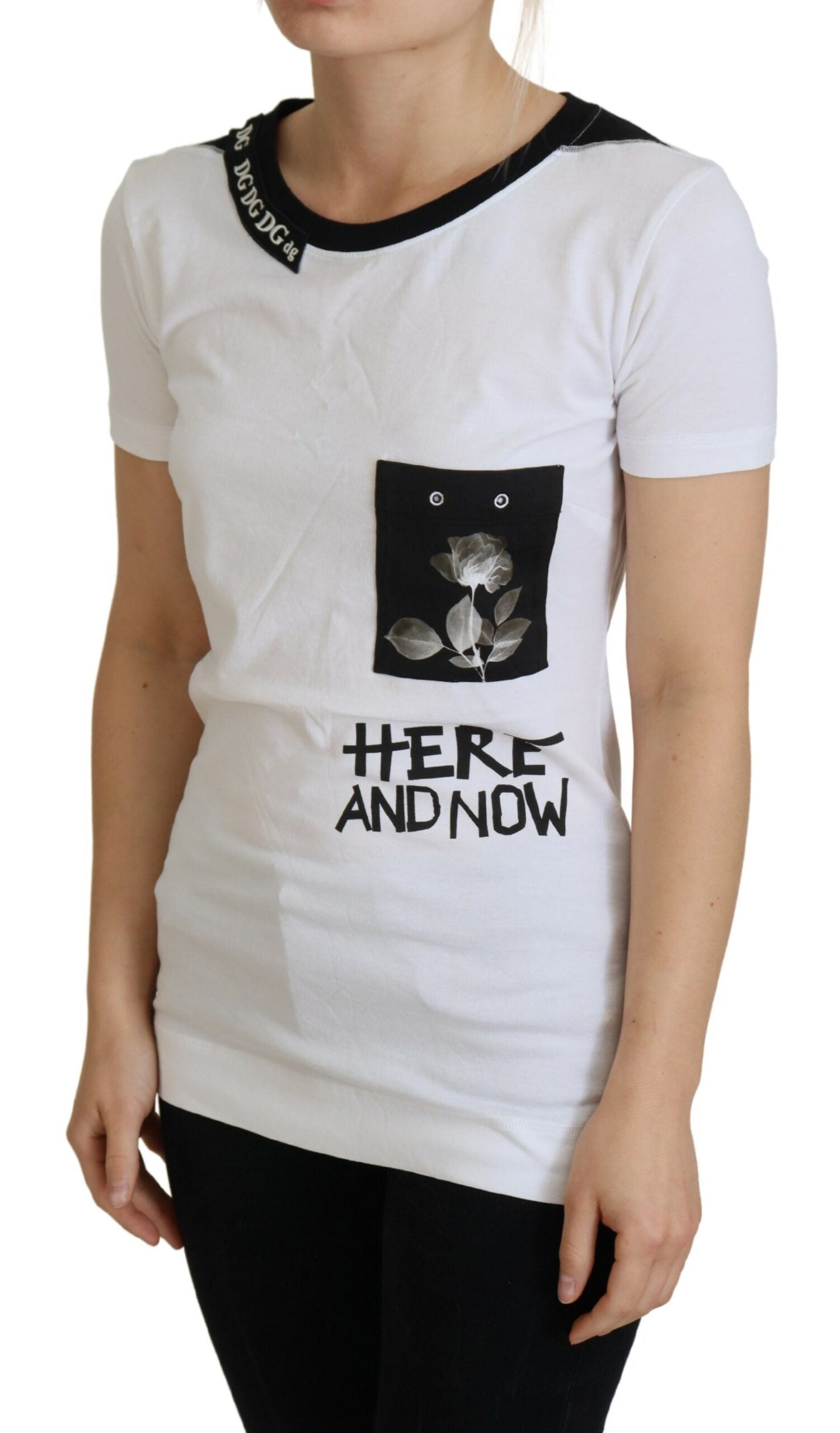 Schickes monochromes Baumwoll-T-Shirt „Here and Now“