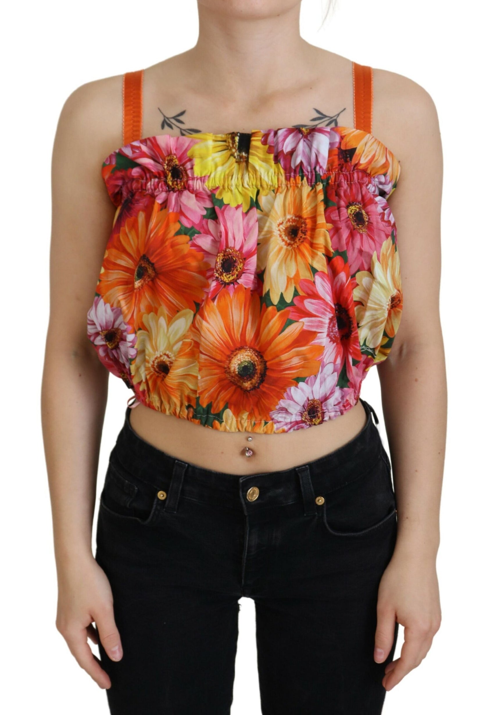 Ärmelloses Crop-Top mit floraler Eleganz