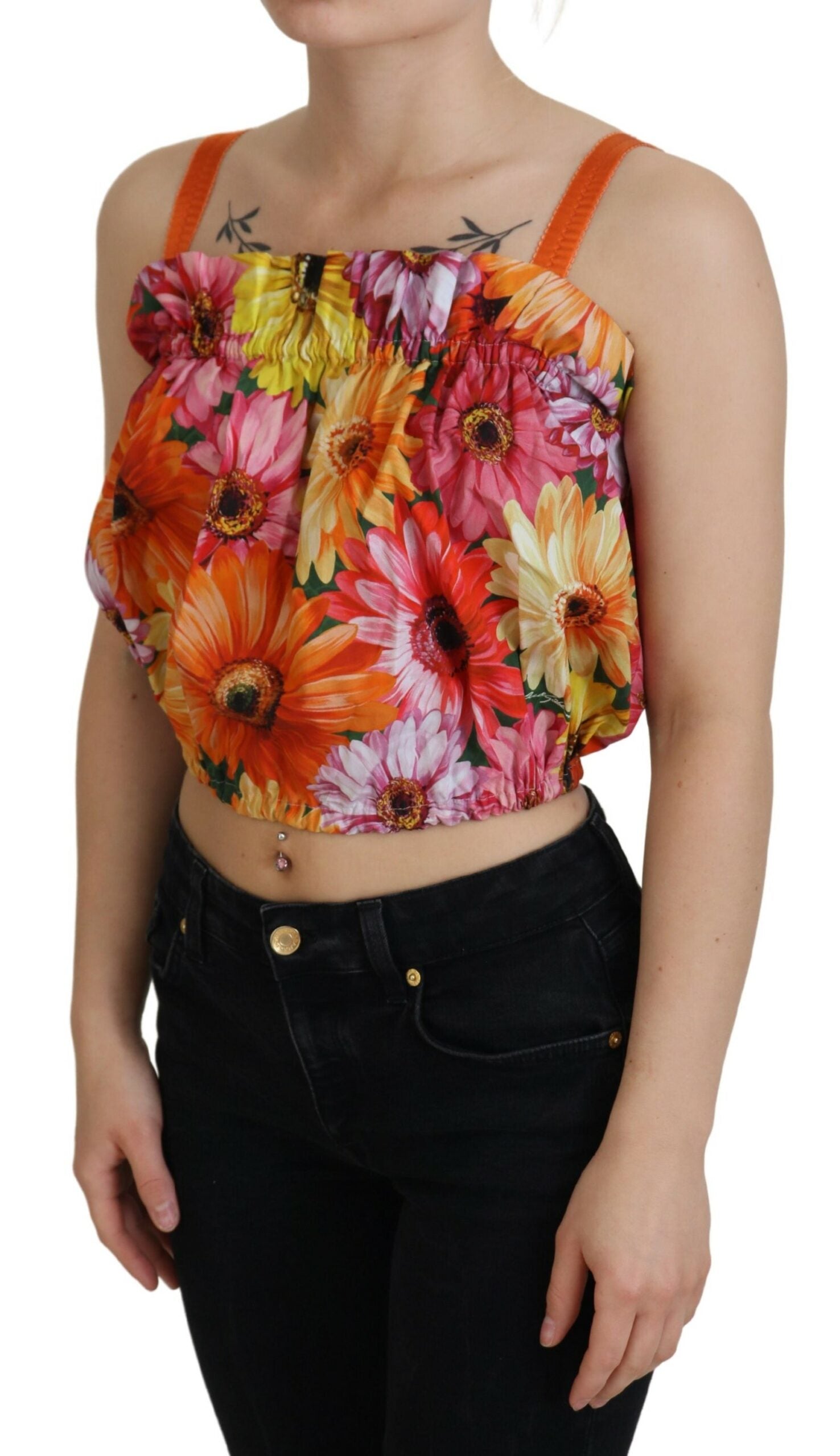 Ärmelloses Crop-Top mit floraler Eleganz