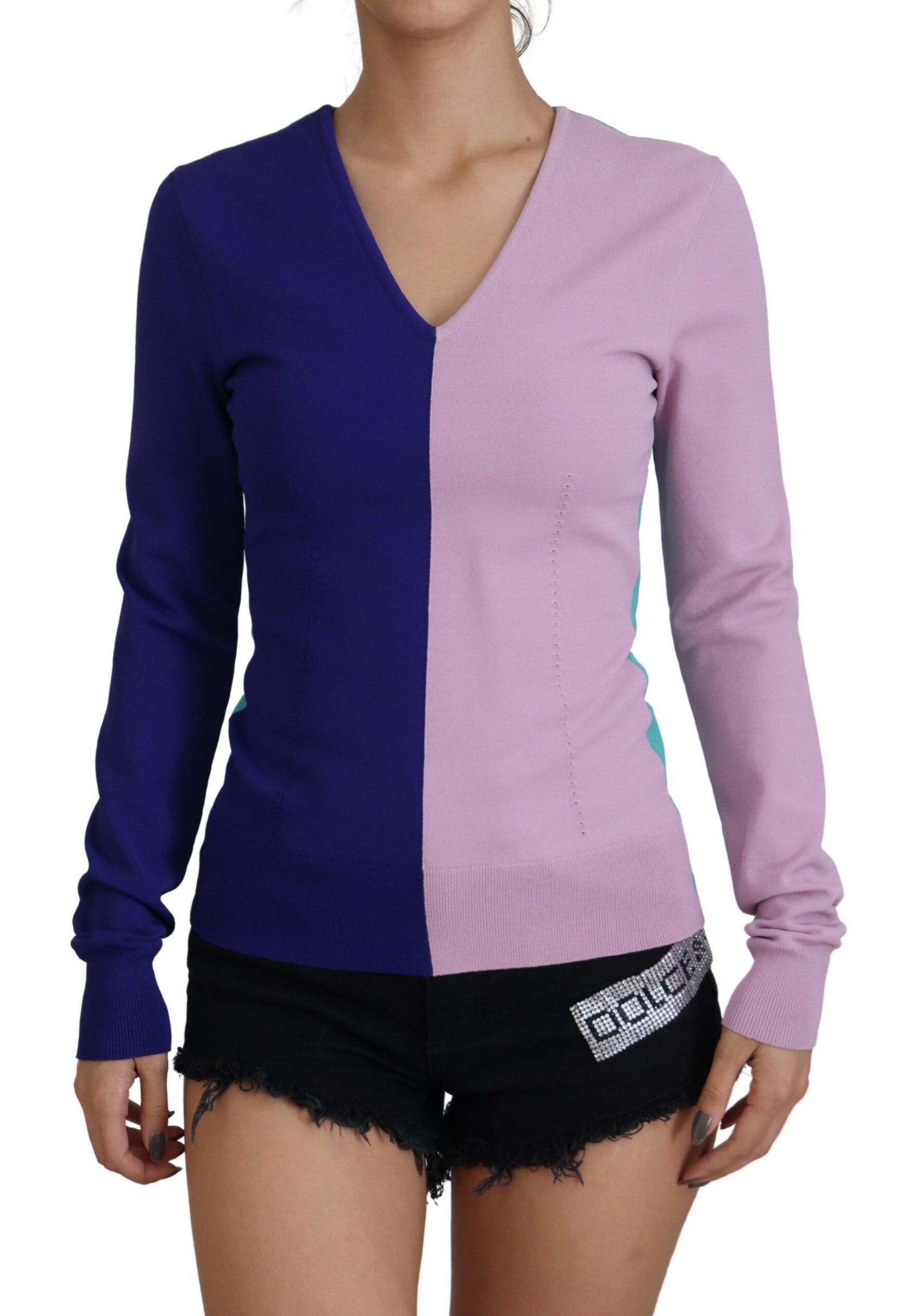 Maglione pullover multicolore con scollo a V