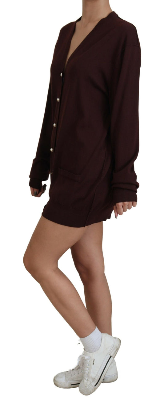 Cardigan in lana con scollo a V color castagna chic