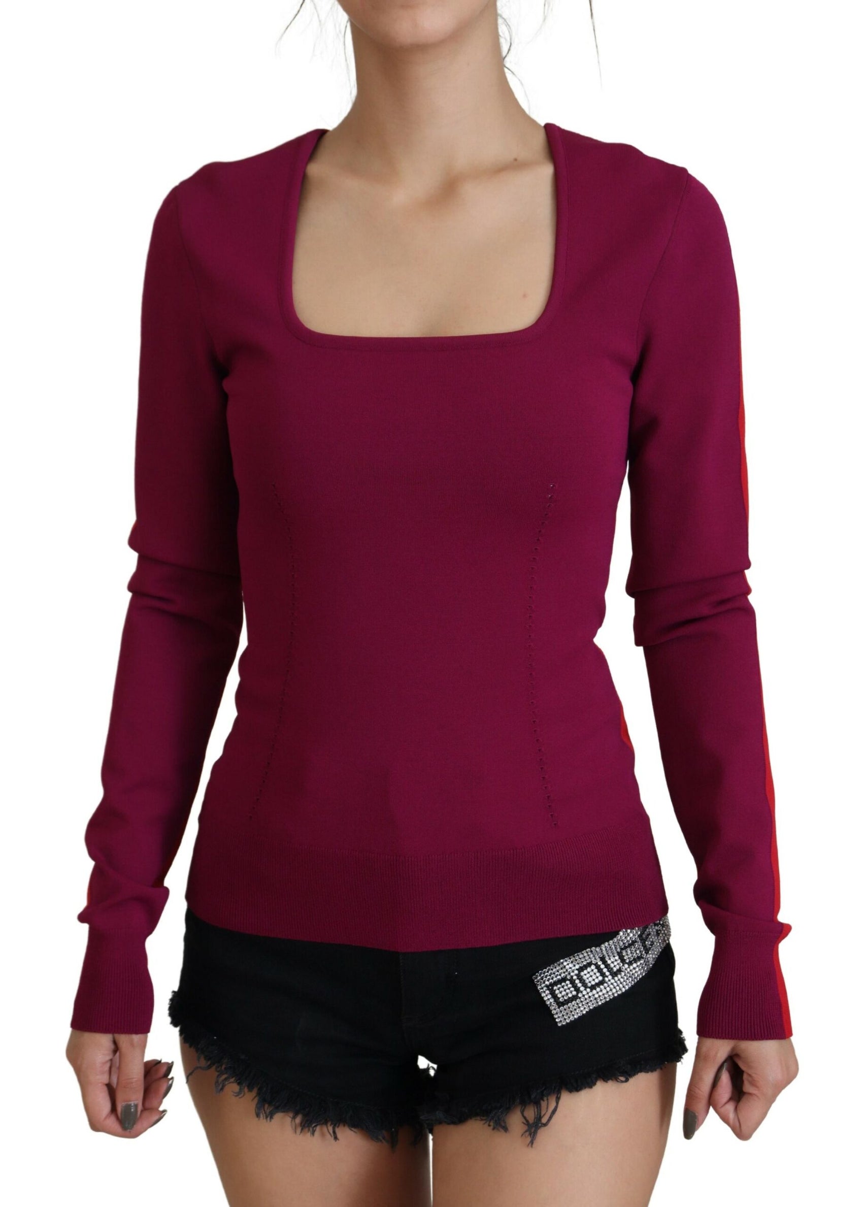 Maglione pullover multicolore con scollo quadrato