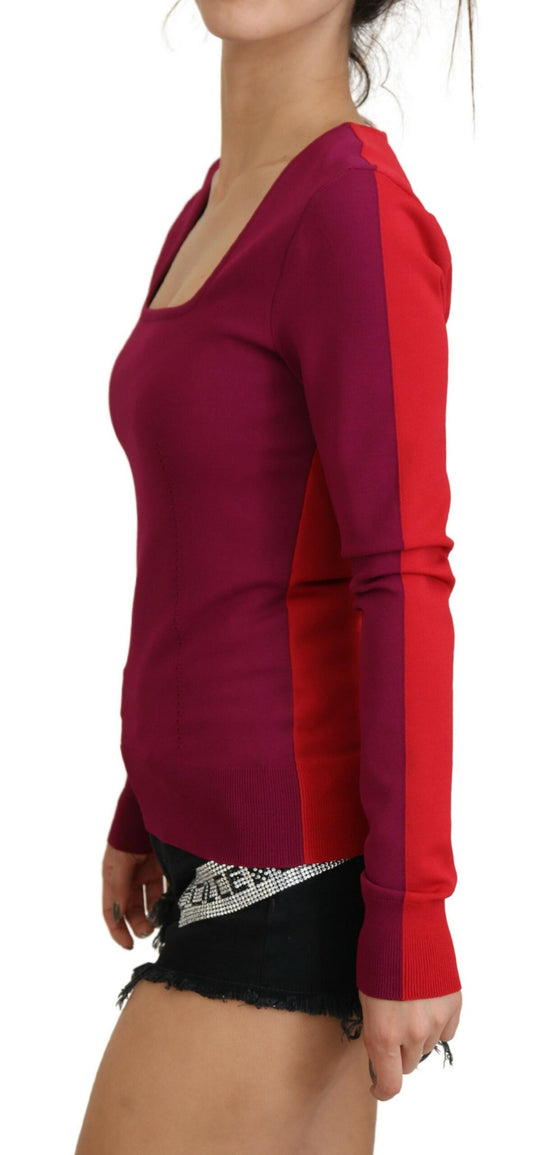 Maglione pullover multicolore con scollo quadrato