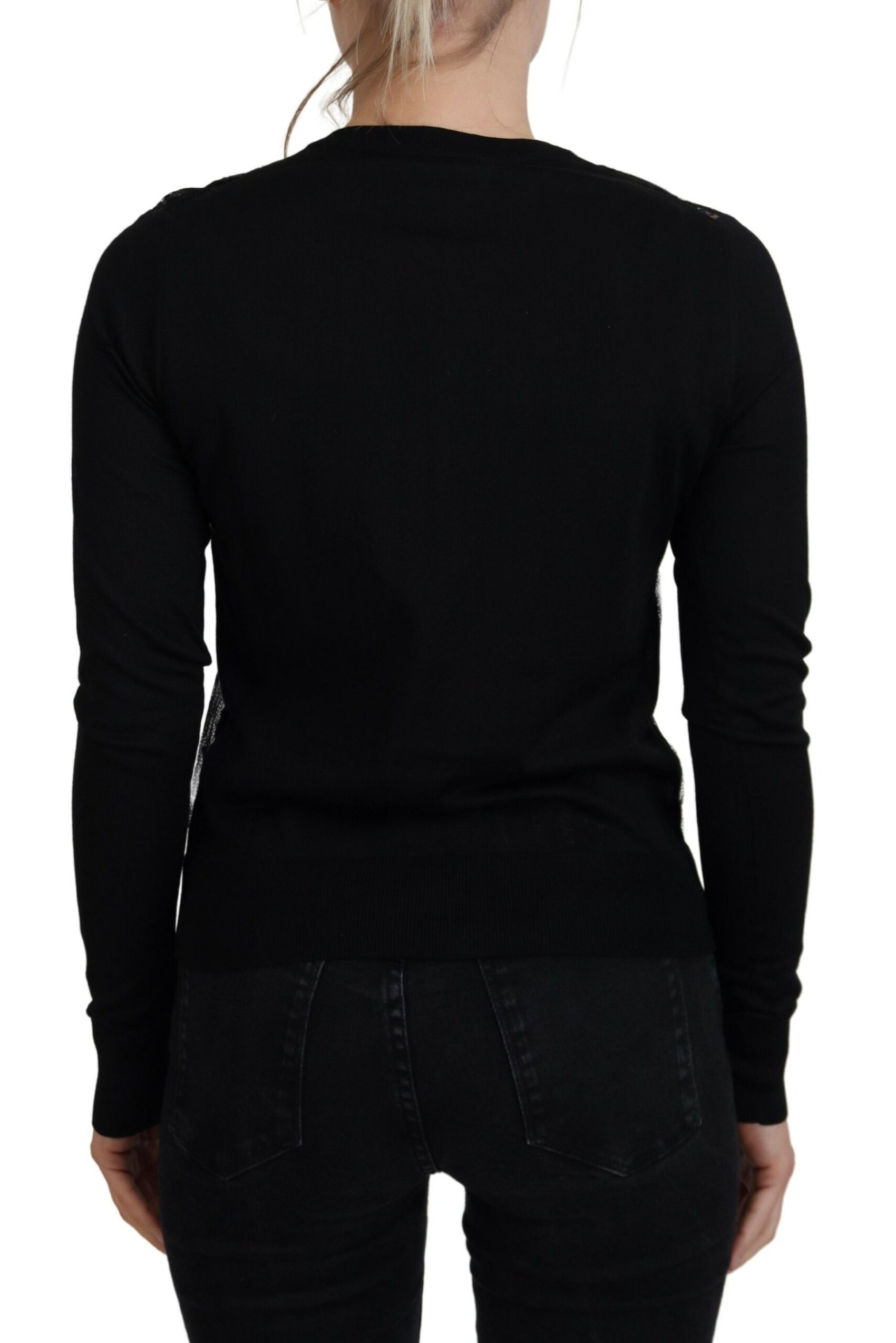 Eleganter schwarzer Cardigan mit Blumenspitze