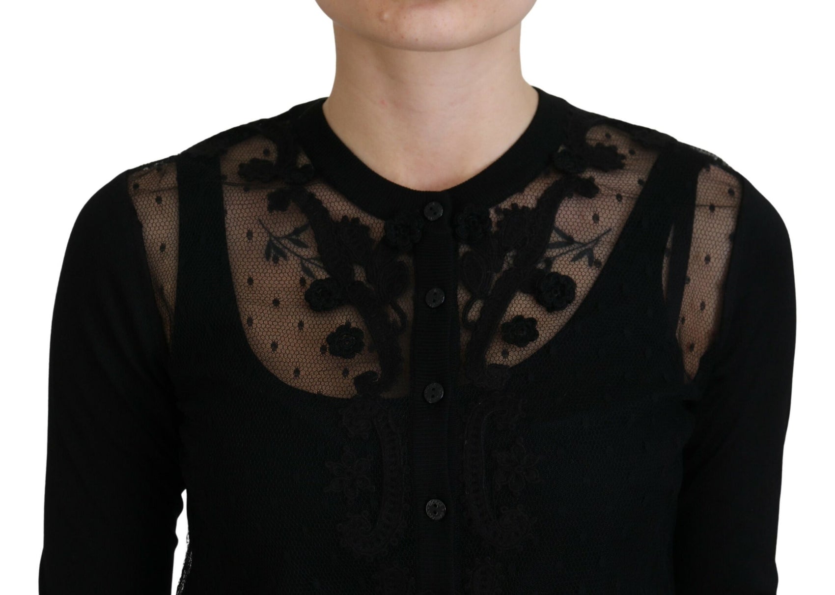 Eleganter schwarzer Cardigan mit Blumenspitze