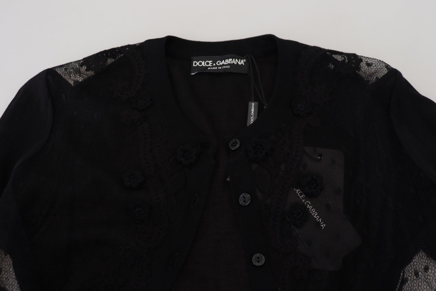 Eleganter schwarzer Cardigan mit Blumenspitze