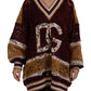 Maglione pullover multicolore con scollo a V