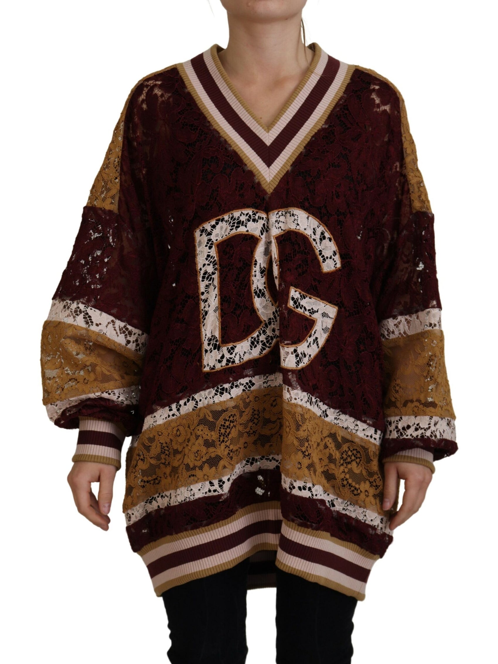 Maglione pullover multicolore con scollo a V