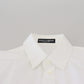 Dolce & Gabbana White Cotton Collared Long Sleeves Formal Top
