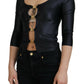 Dolce & Gabbana Black Cotton Stretch Open Chest 3/4 Sleeve Top