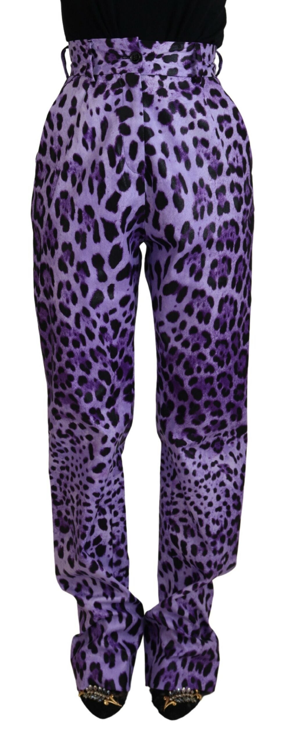 Pantaloni viola dritti a vita alta eleganti