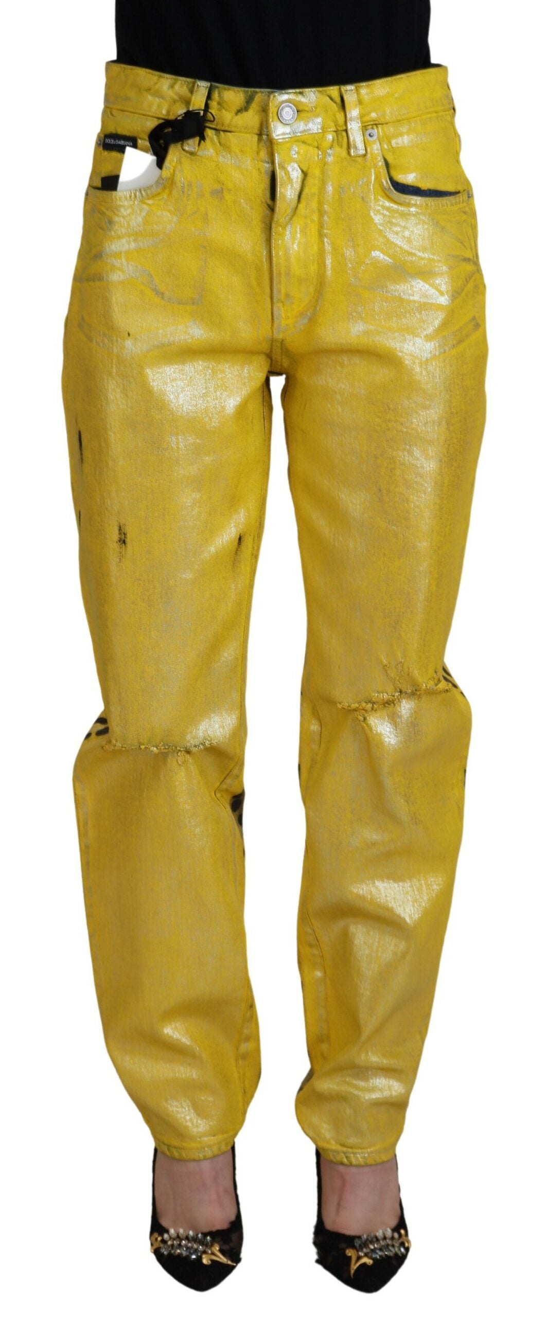 Jeans dritti a vita alta chic in giallo brillante