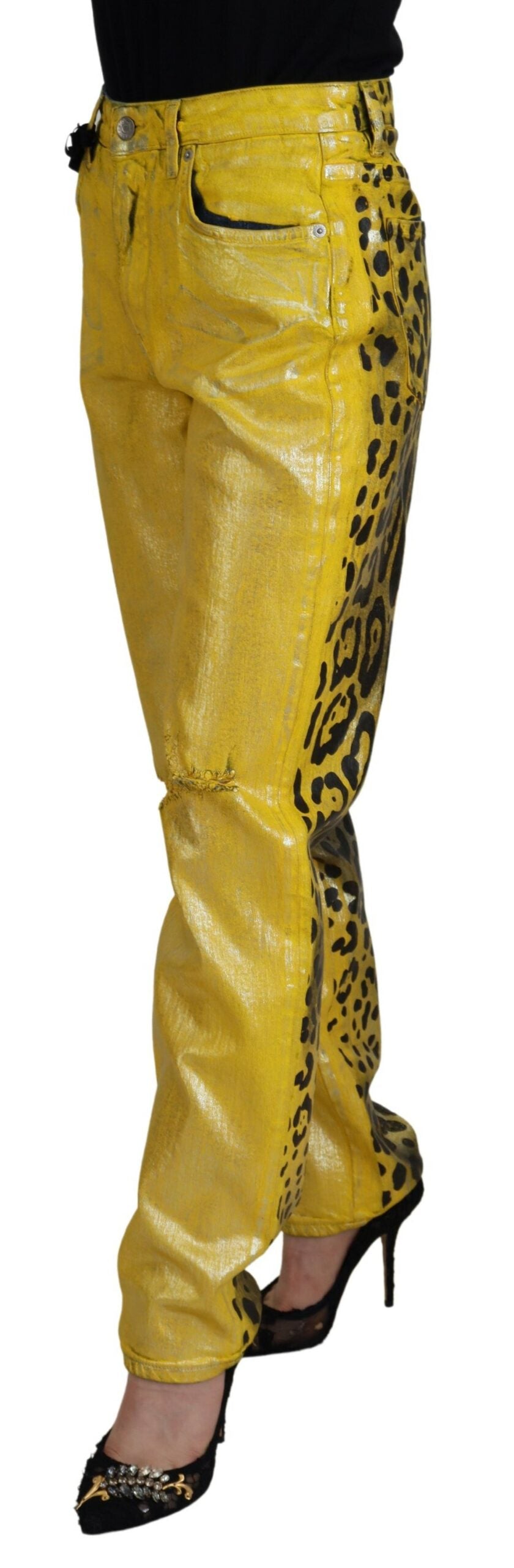 Jeans dritti a vita alta chic in giallo brillante