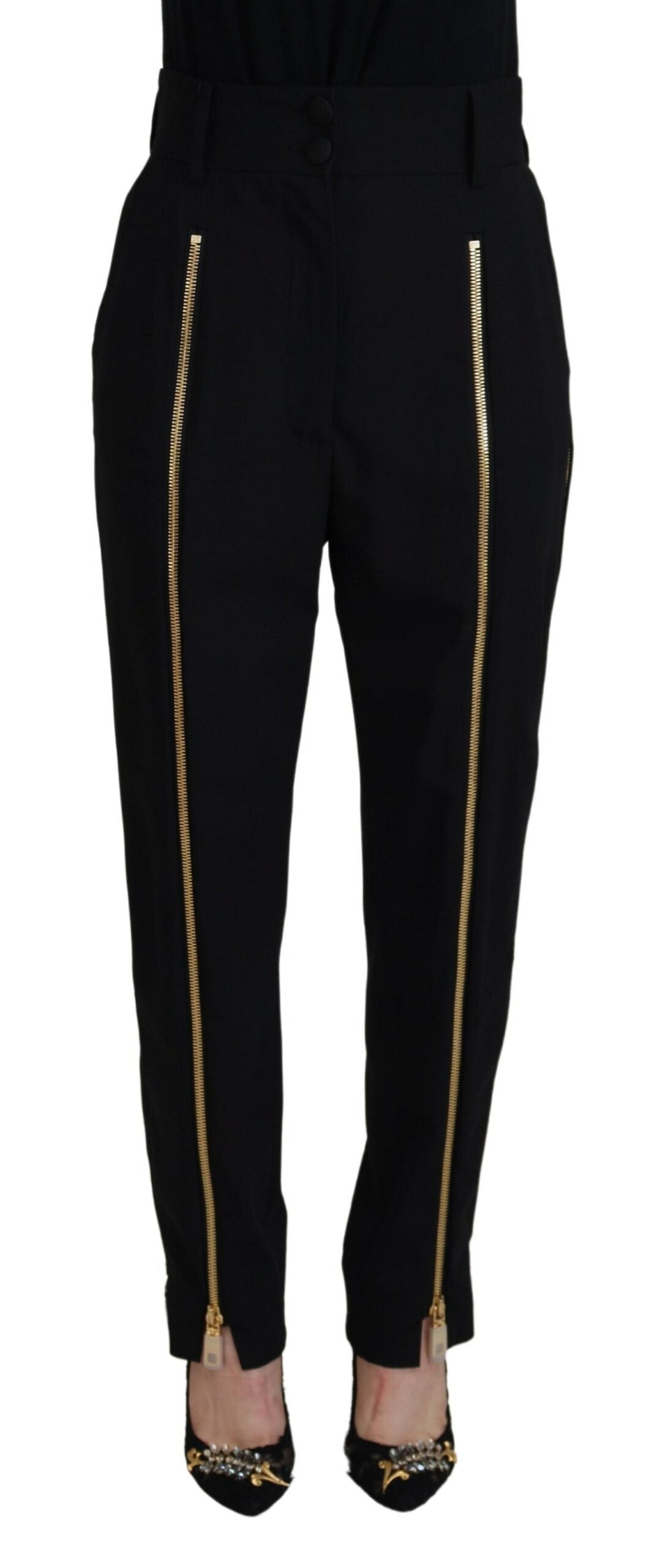 Pantaloni eleganti in lana affusolati a vita alta
