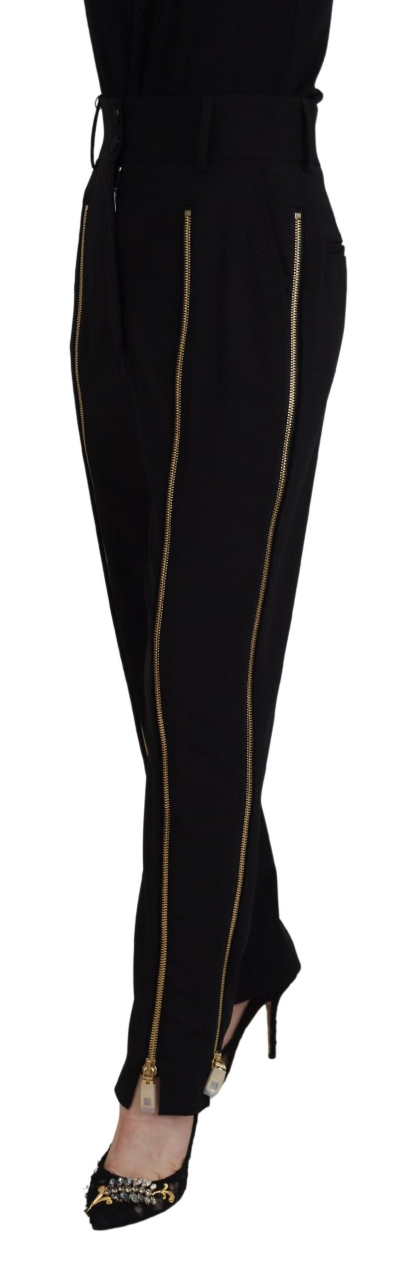 Pantaloni eleganti in lana affusolati a vita alta
