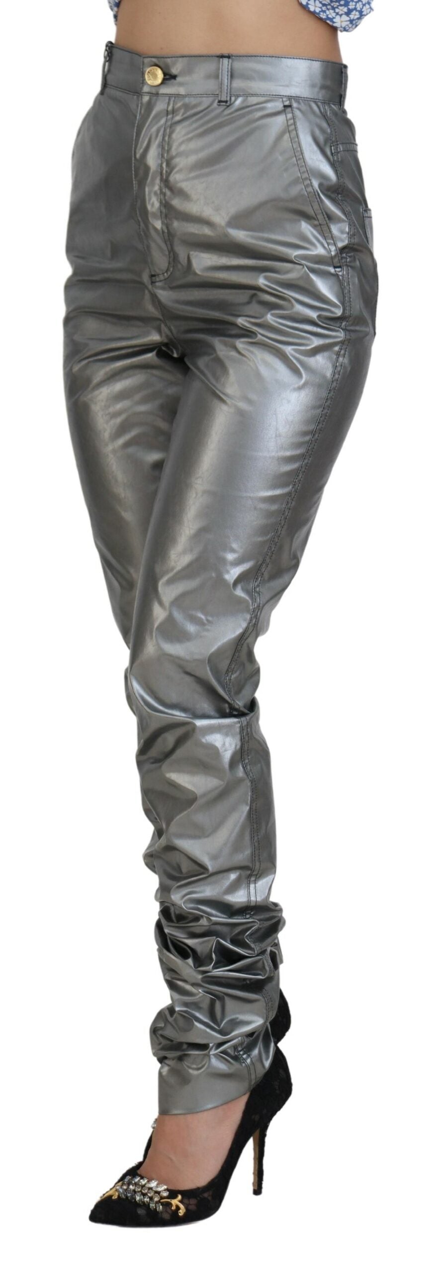 Elegante High Waist Skinny Pants in Silber