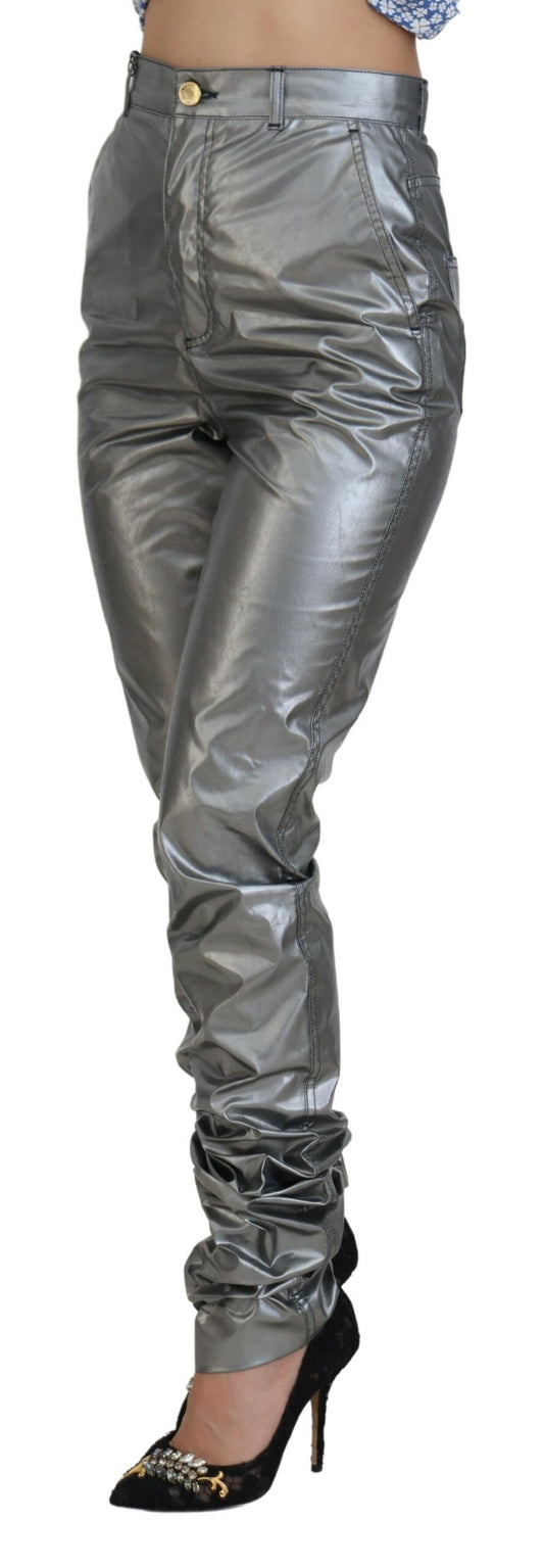 Pantaloni skinny eleganti a vita alta in argento