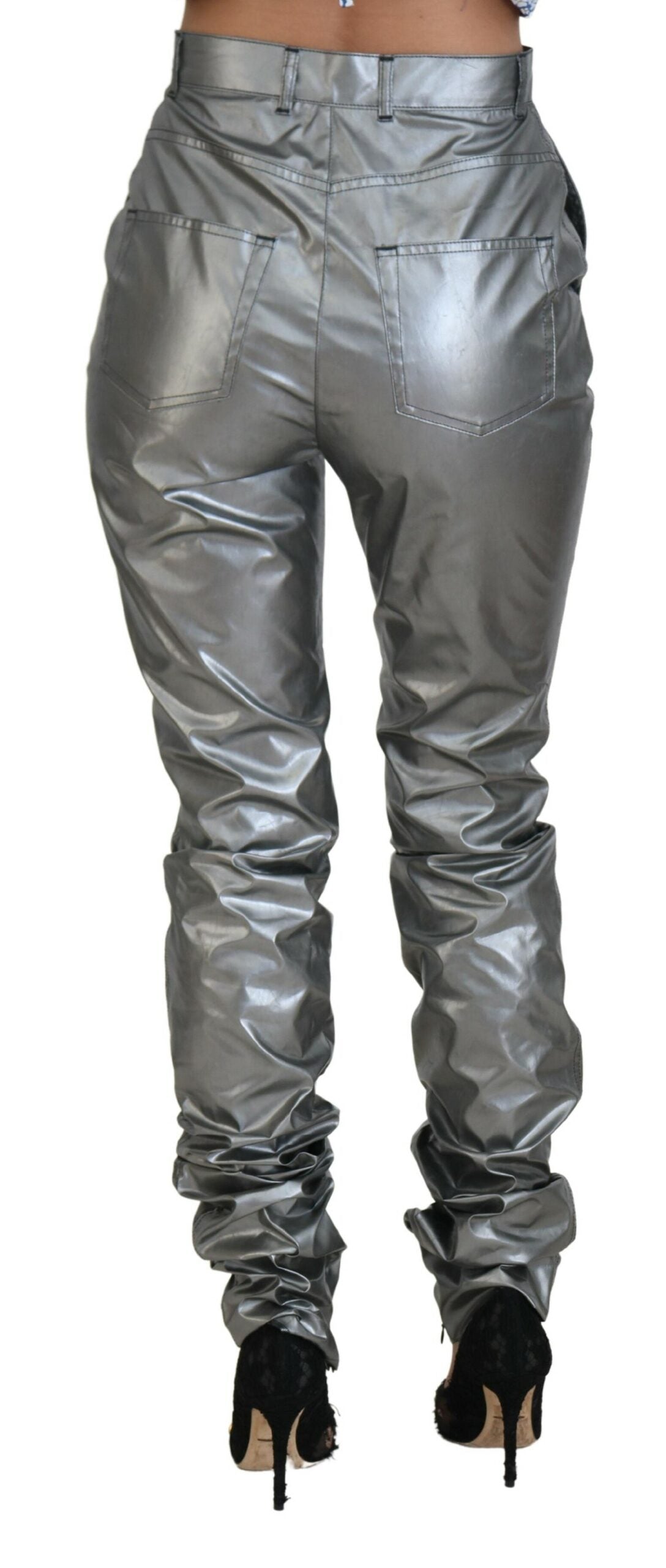 Elegante High Waist Skinny Pants in Silber