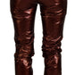 Skinny Jeans mit hoher Taille in Metallic-Bronze