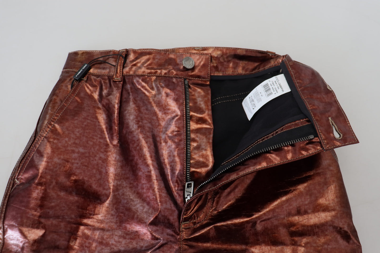 Skinny Jeans mit hoher Taille in Metallic-Bronze