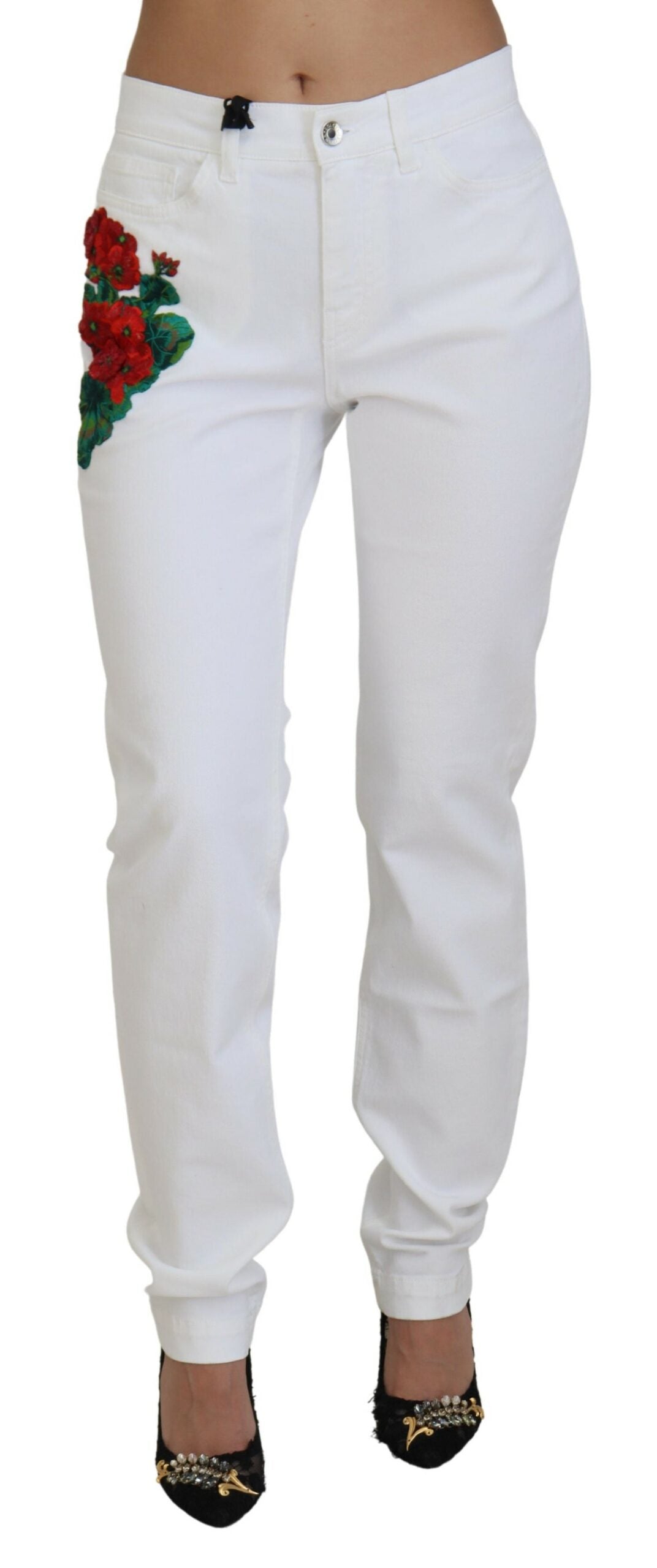 Eleganti jeans skinny bianchi a vita media