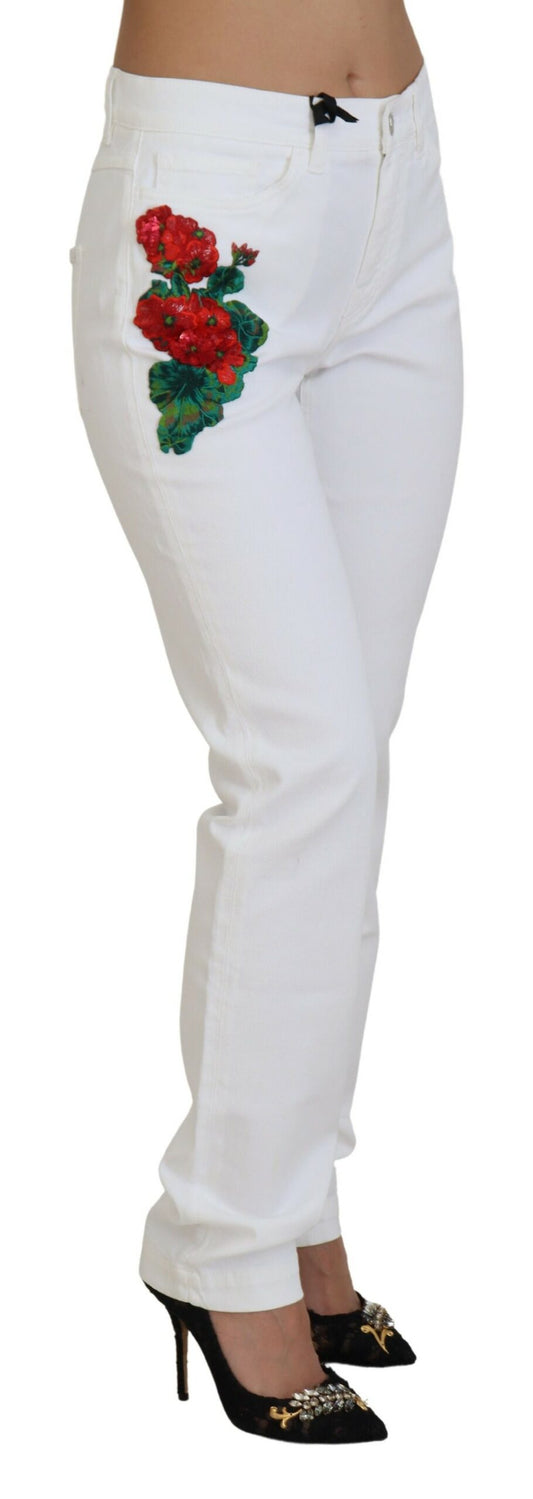 Eleganti jeans skinny bianchi a vita media