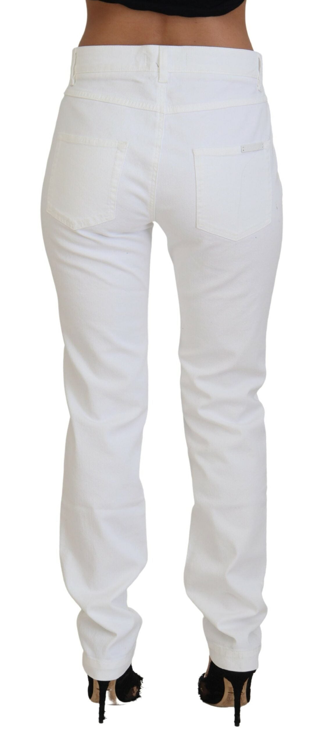 Eleganti jeans skinny bianchi a vita media