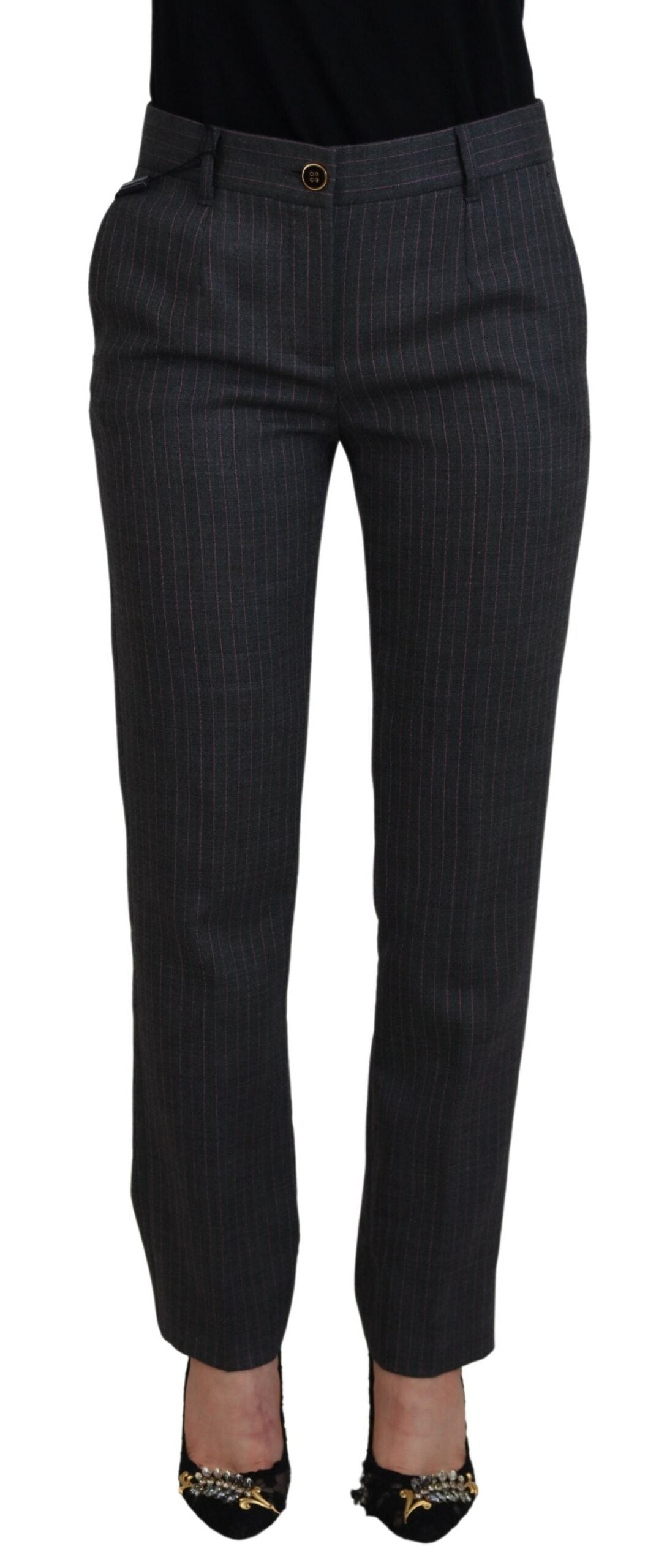 Pantaloni affusolati eleganti a righe grigie