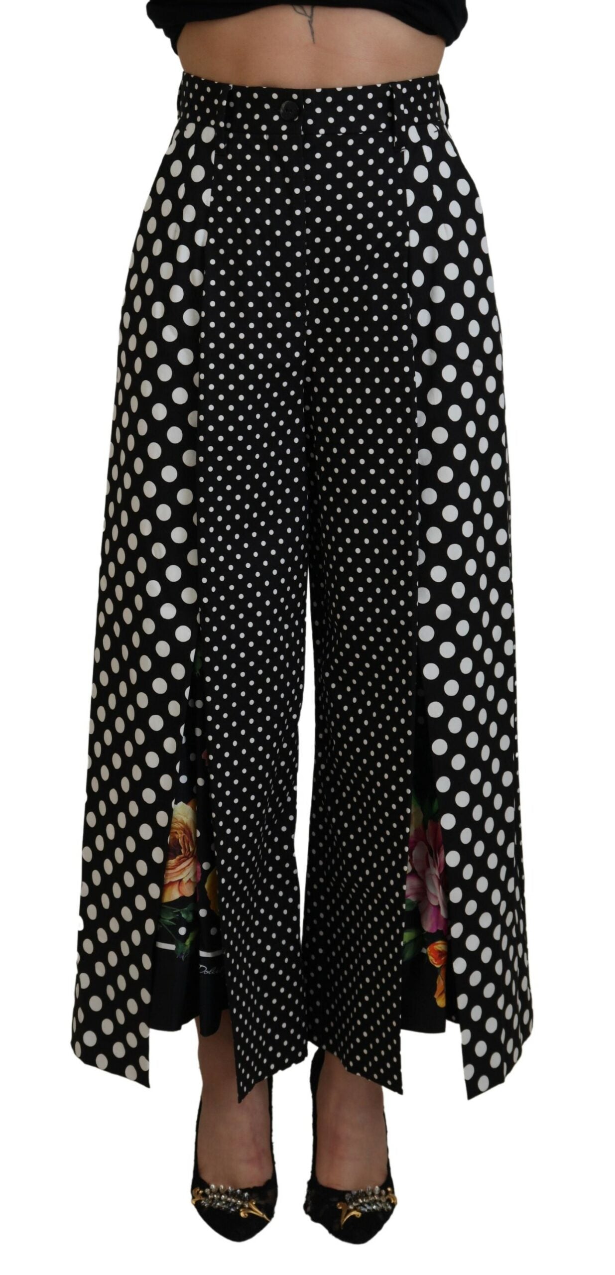 Pantaloni eleganti a pois a vita alta