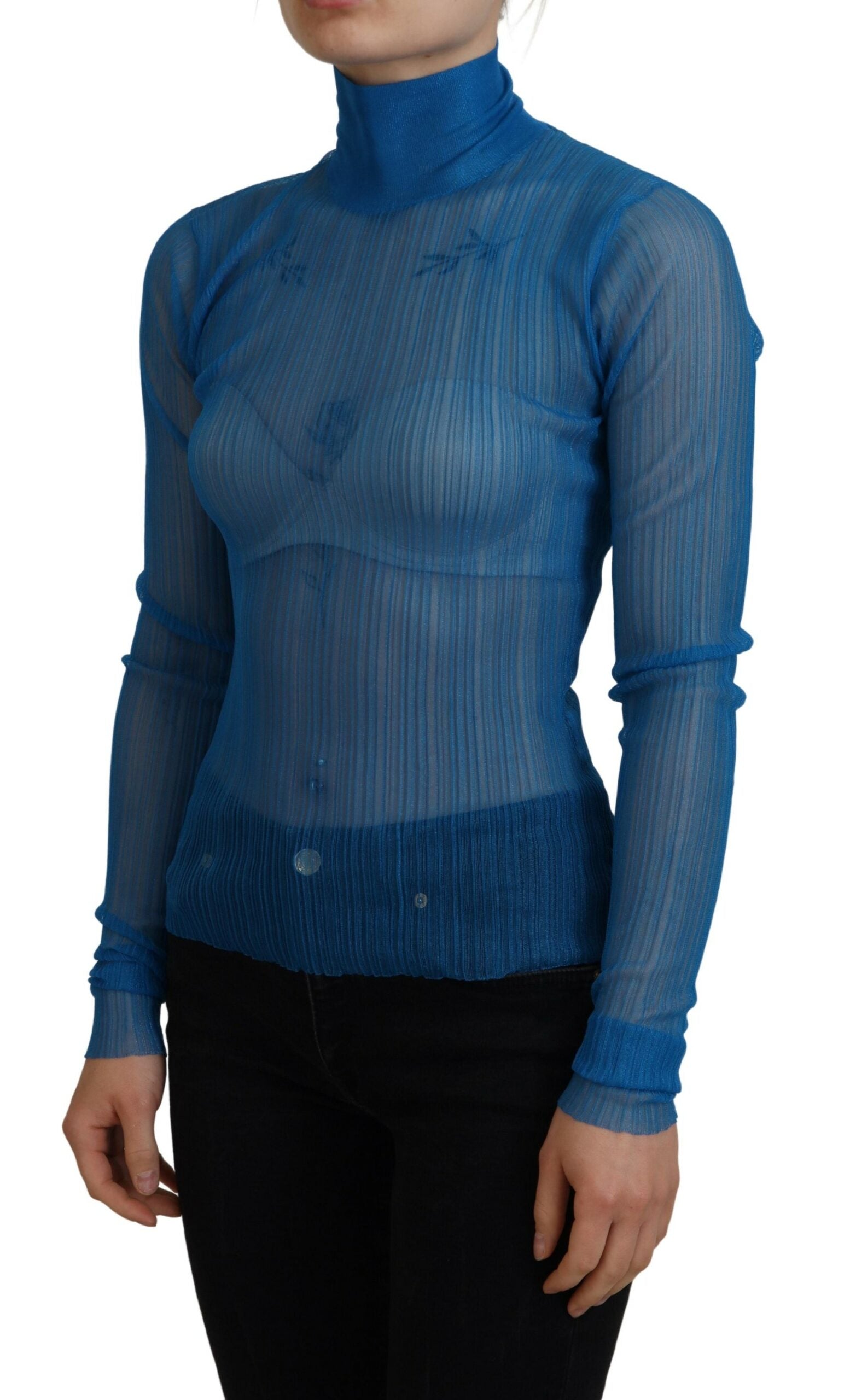 Elegantes blaues Mesh-Bluse-Top